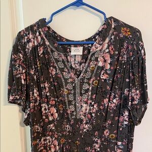 Knox Rose Black Floral V-Neck Women's Dress - XXL